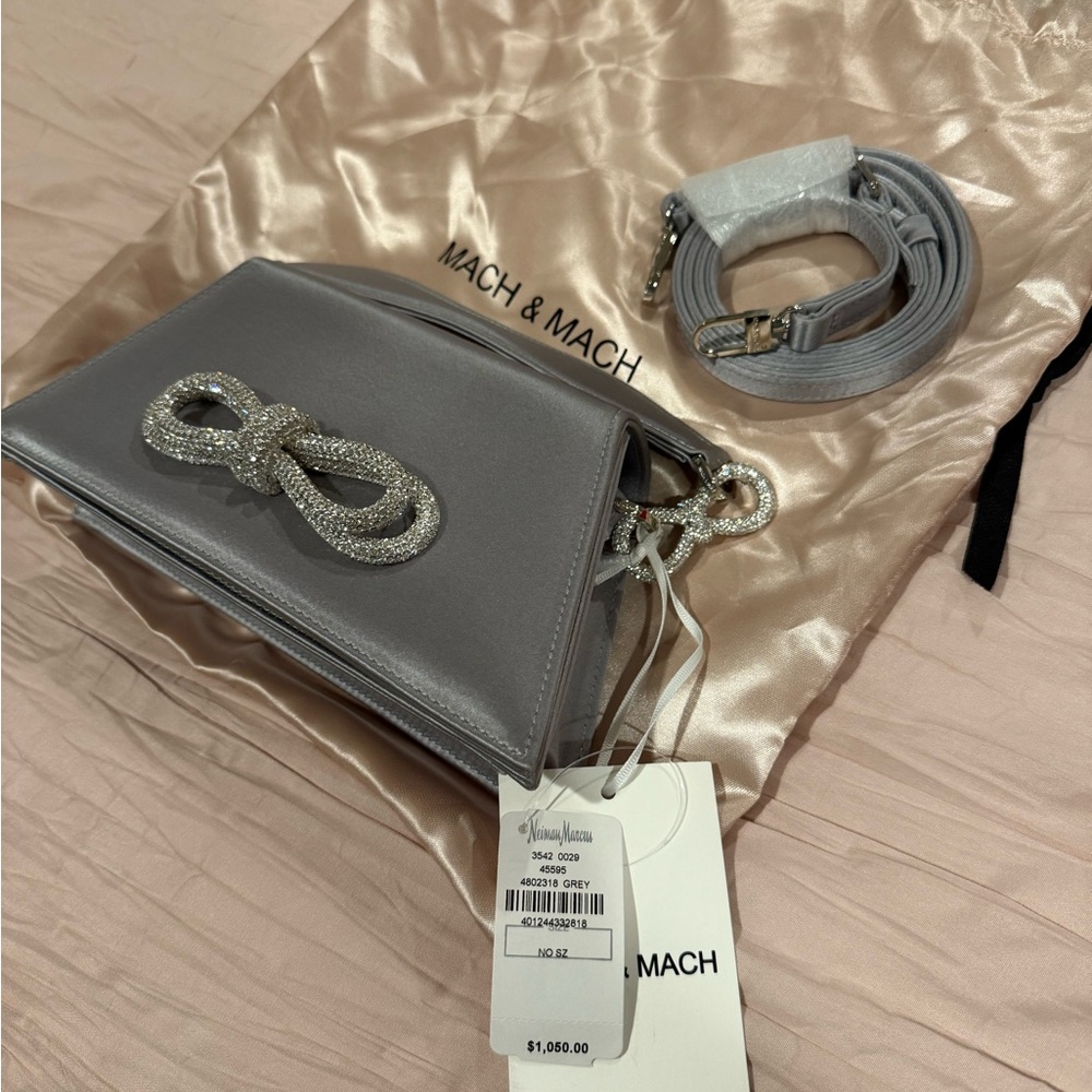 MACH & MACH Silver Clutch with Crystal Bow